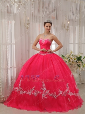 Appliqued Deep Pink Quinceanera Dress By Organza Fabric