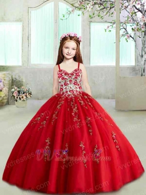 Double Straps Red Exquisite Embroidery Ball Gown Puffy Skirt New 2019