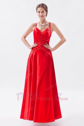 V-neck Spaghetti Straps Scarlet Formal Evening Dress