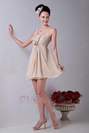 Cheap One Shoulder Champagne Chiffon Bridesmaid Dress