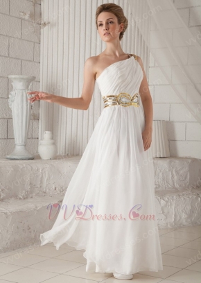 Single Shoulder Floor-length White Chiffon Prom Dress With Split