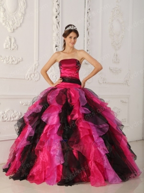 Fuchsia And Black Ruffled Skirt Dama Quinceanera Dress Allure