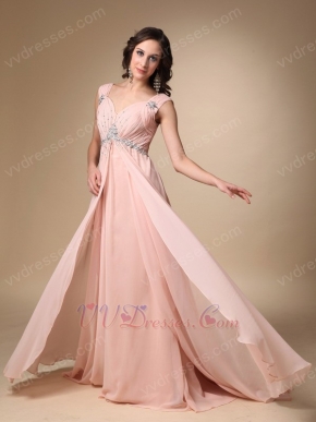 Straps V Neck Backless Bisque Chiffon Top Designer Prom Dress