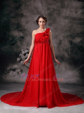 One Shoulder Dark Red Prom Dress With Hand Made Flowers