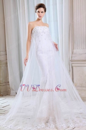 Lace Appliqued Bottom Outdoor Wedding Dress Covered With Net