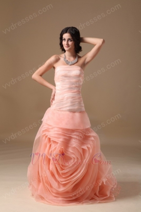 Fading Color Watermelon Prom Dress With Rolled Fabric Flowers
