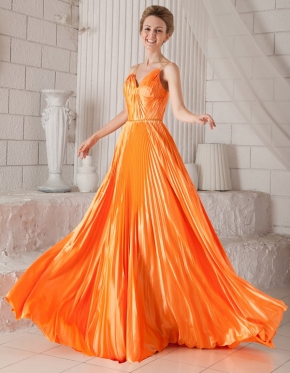 Empire Spaghetti Straps Bright Orange Cache Prom Dress