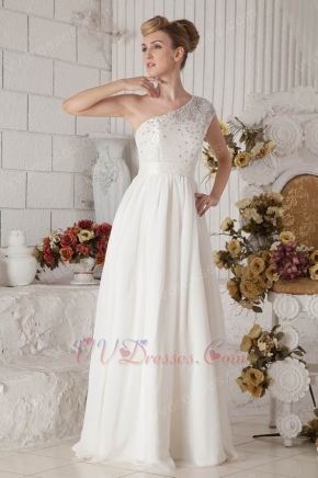 Affordable Wide One Shoulder Strap Ivory Prom Dresses With Lace