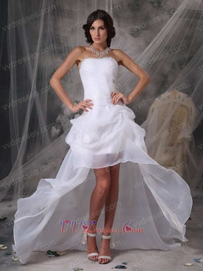 Strapless High-low Style Organza Prom Dress Pure White Short and Long Skirt