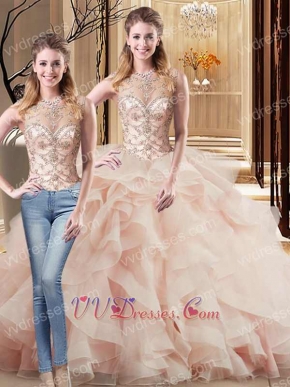 Changeable Blush Two Pieces Quinceanera Gowns Layers Skirt With Elastic Horsehair