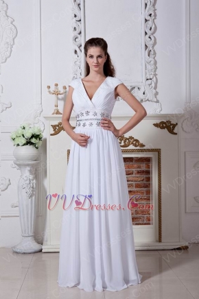 Inexpensive V-neck Cap Sleeves A-line Ivory Chiffon Prom Dress