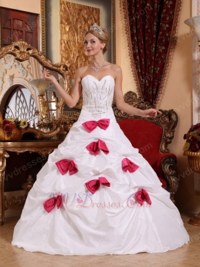 Deep Pink Bowknot Skirt White Quinceanera Dress 2014 Style