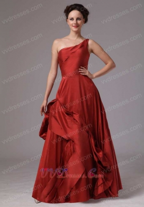 Delicate One Shoulder Wine Red Taffeta Old Lady Prom Dress Without Details