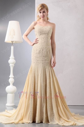 Exclusive Beaded Mermaid Champagne Unique Evening Dress