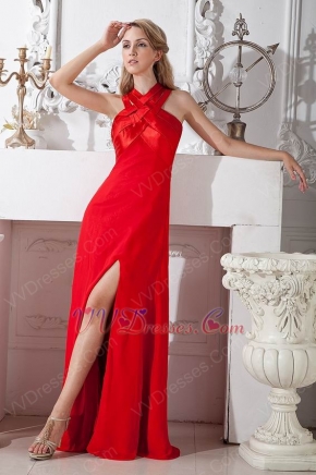 Designer Empire Scarlet Chiffon Long La Femme Prom Dress With Split