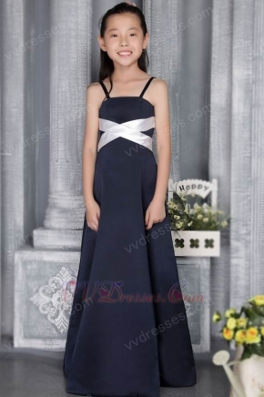 Spaghetti Straps Navy Blue Column Floor-length Flower Girl Dress