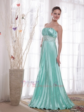 Strapless Pleated Long Skirt Apple Green Lady Prom Dress