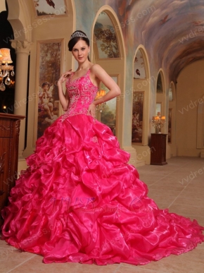 Spaghetti Straps Hot Pink 2014 Embroidery Quinceanera Dress