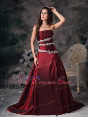 Customized Tailoring Strapless Appliqued Prom Dress In Burgundy Inexpensive