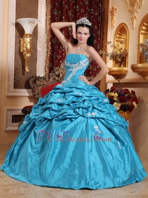 Teal Blue Strapless Appliqued Dress Quinceanera Gown