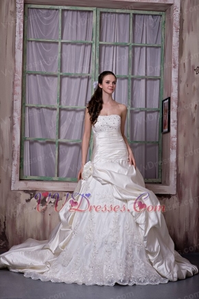 Gorgeous Strapless Chapel Train Off White Western Wedding Dress Low Price