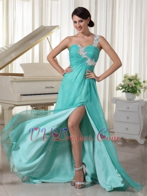 Turquoise One Shoulder Neck High Side Split Skirt Prom Dress Inexpensive