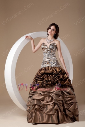 Unique Sweetheart Leopard Pick-ups Brown Prom Ball Gown