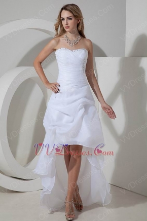 Hot Sell Low Front Long Back White Organza Beach Wedding Dresses
