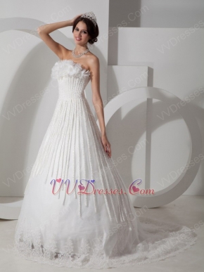 Unique Strapless 2014 Wedding Bridal Gown With Chapel Train