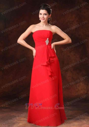 Strapless Red Chiffon Prom Gowns Formal Celebrity Wear