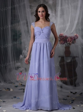 Lavender Chiffon Prom Dress With Beaded Wide Straps Inexpensive
