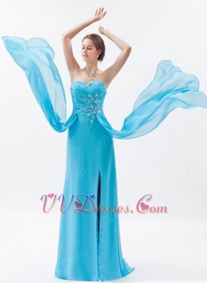 Custom Side Drapped Aqua Evening Dress In New York