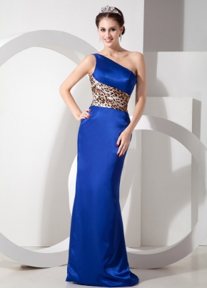 Trimed Sexy One Shoulder Royal Blue Prom Dress Petite