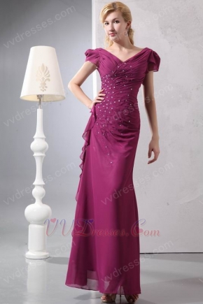 Cap Sleeves Zipper Ruby Chiffon Evening Dresses Gowns