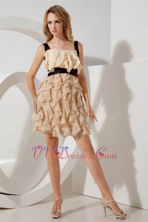 Straps Ruffles Champagne Cocktail Dress For Cheap Price