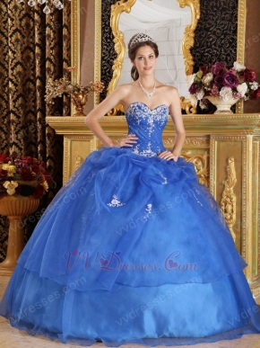 Blue Organza Appliqued Winter Quinceanera Dress Sweetheart