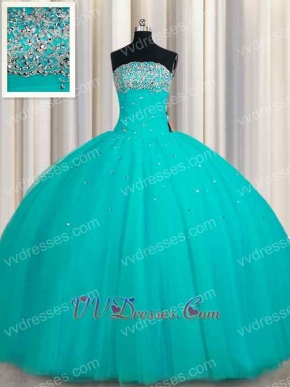 Turquoise Floor Length Layers Tulle Pin-tucks Ball Gown For Sweet 16 Party