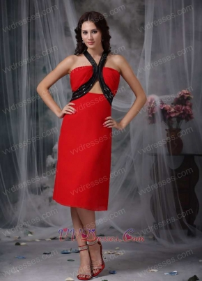 Red Tea-length Homecoming Dress With Black Straps Summer