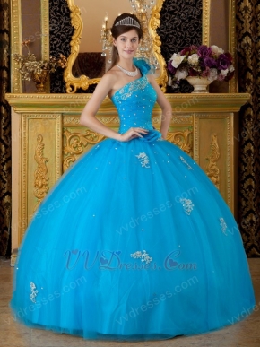 Designer Discount Azure Quinceanera Dress With One Shoulder Straps