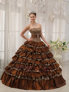 Sexy Brown And Leopard Print Interphase Layers Girls Quinceanera Dress