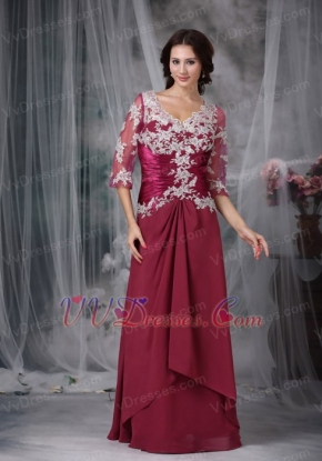 Cardinal Red Half Sleeve Appliques Dress For Bridal Mother Modest