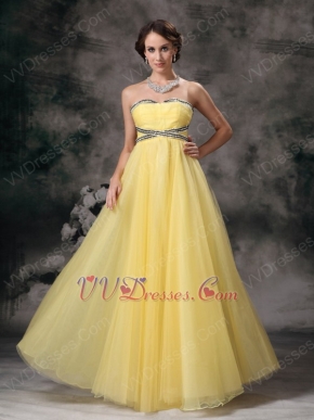 Strapless Backless Moon Yellow Tulle Prom Party Dress