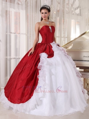 Wine Red Military Strapless Floor Length Ball Gown