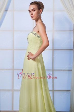 Polychrome Chapel Train Lime Yellow Green Chiffon Prom Dress