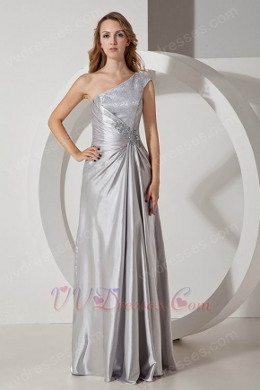 Best One Shoulder Silver Long Evening Dress With Applique