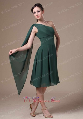 Dark Hunter Green Chiffon One Shoulder Short Prom Dress With Streamer