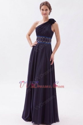 One Shoulder Flower Strap Black Chiffon Very Formal Dresses