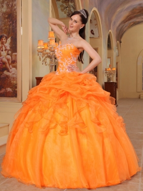 Orange Ball Gown Sweetheart Style Puffy Dress For Cheap