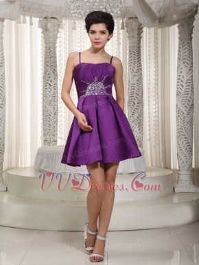 Purple Beading Decorate Spaghetti Straps Prom Dresses Mini Knee Length Sexy
