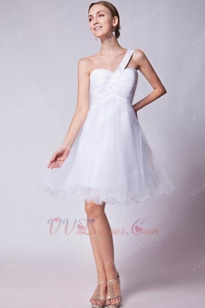 OneShoulder Knee Length White Graduation Dress